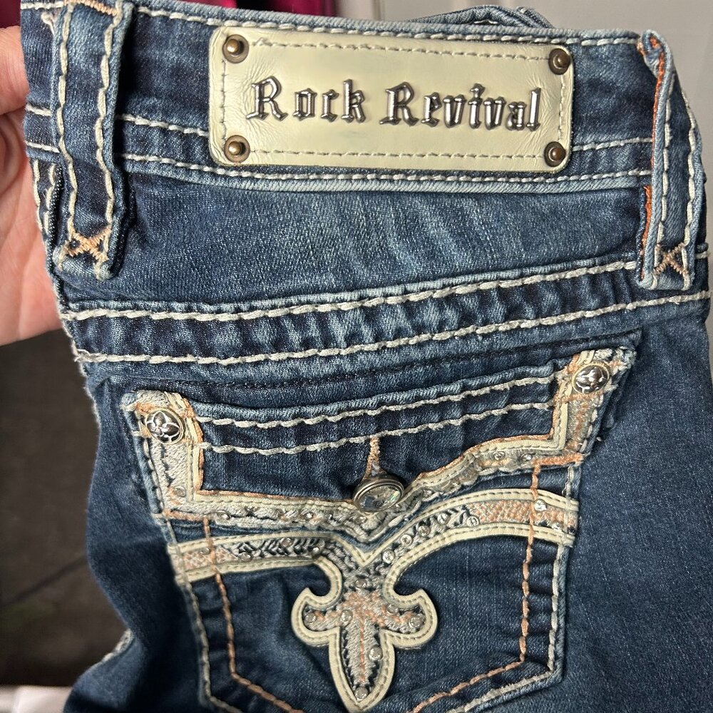 Vintage Rock Revival 28 Embellished Low Rise Dark Wash Denim Jeans - Picture 2 of 3